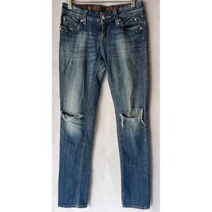 Rock Revival Hazel Straight Distressed Jeans‎ Embellished Pockets Size 27